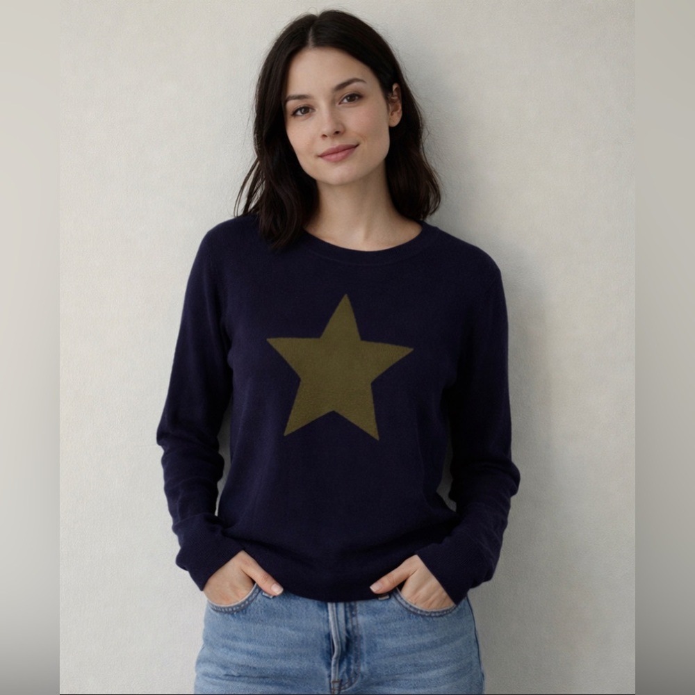 Sundance Lambswool Star Print Navy Crewneck Sweater Medium
